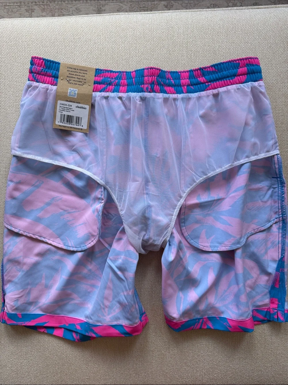 chubbies Pink & Blue Tropical Leaf Swim Trunks
